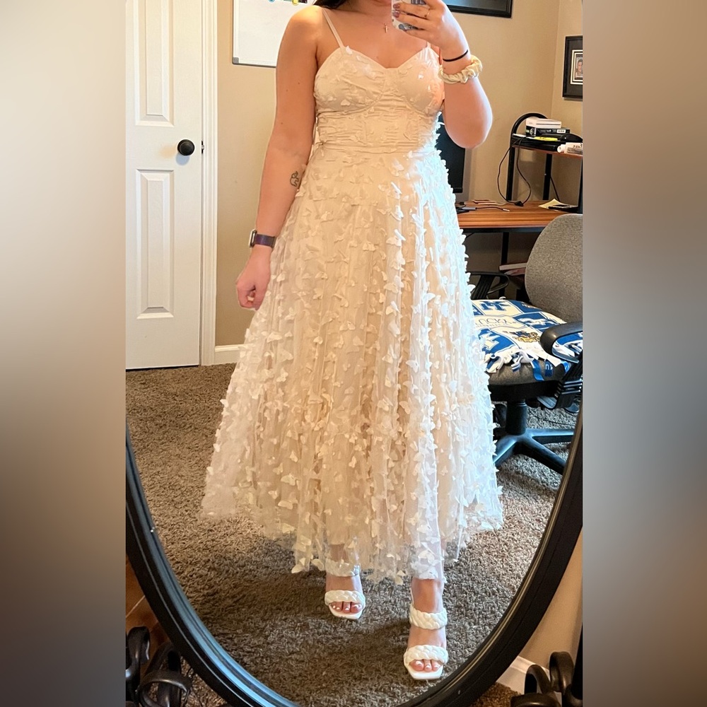 Butterfly Cream Midi Dress